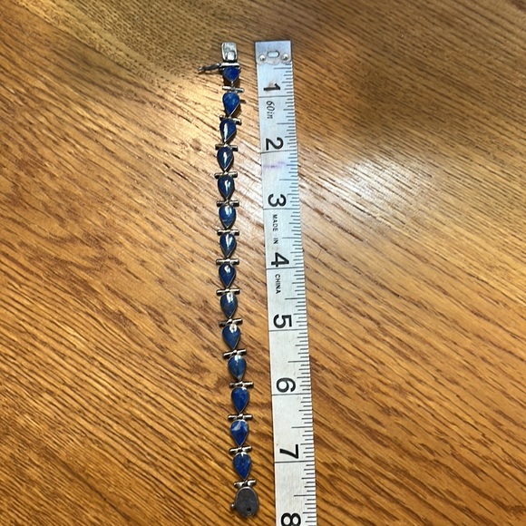 Antique Lapis Inlay 975 Chilean Sterling Silver Bracelet - Picture 5 of 5